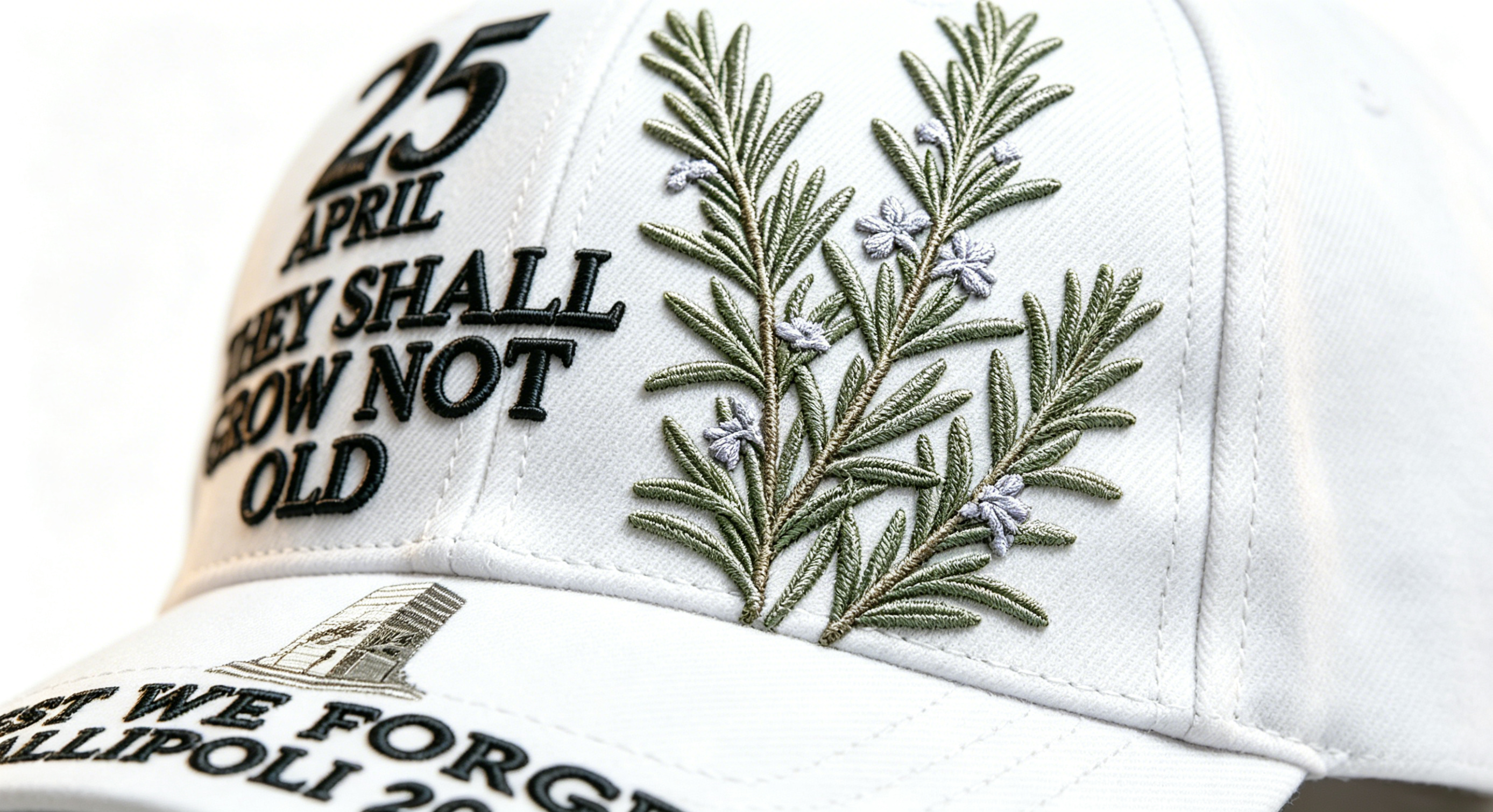  "Lest We Forget" — Gallipoli 2026 ANZAC Commemorative Cap · Rosemary Edition