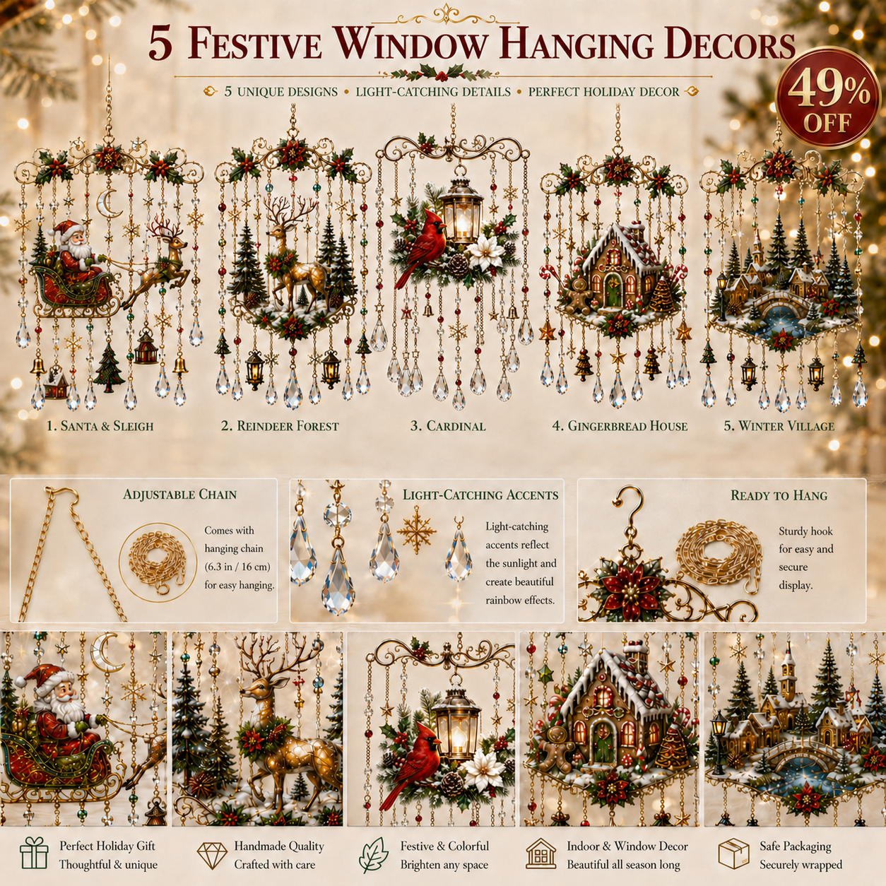 🔥Last Day 49% OFF - Handmade Christmas Stained Glass Window Hanging