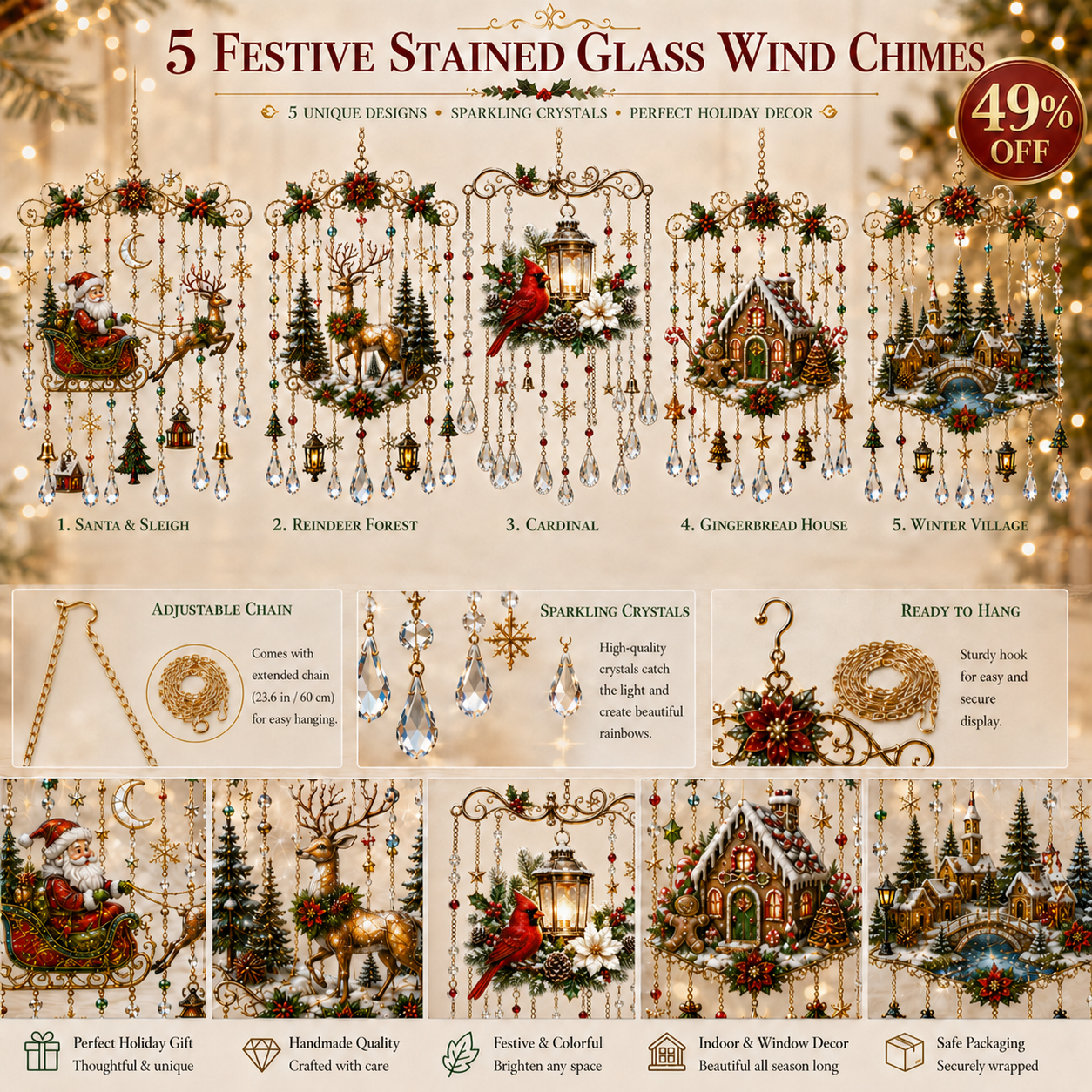 🔥Last Day 49% OFF - Handmade Christmas Stained Glass Window Hanging