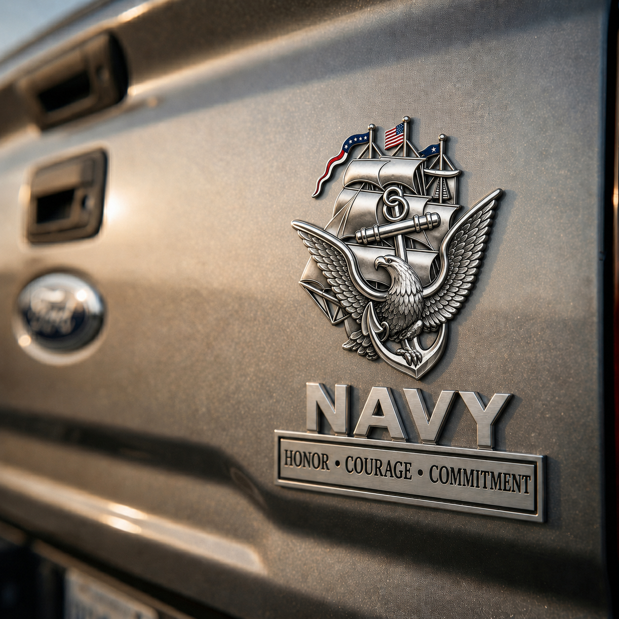 U.S. Navy "Core Values" Metal Vehicle Badge