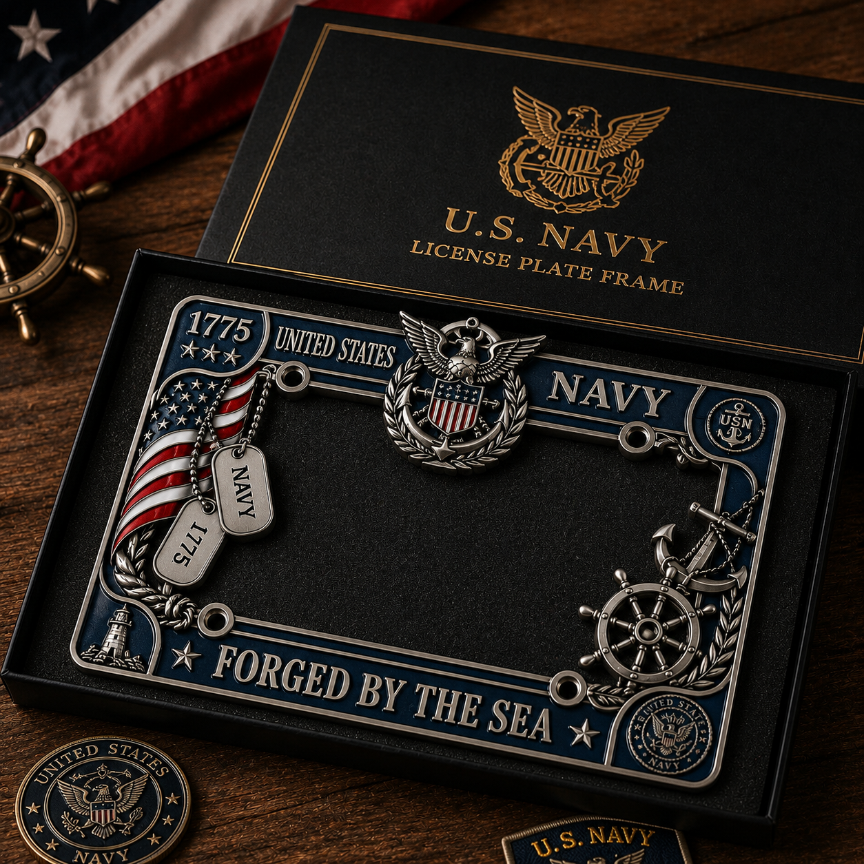 U.S. Navy “Forged By The Sea” License Plate Frame