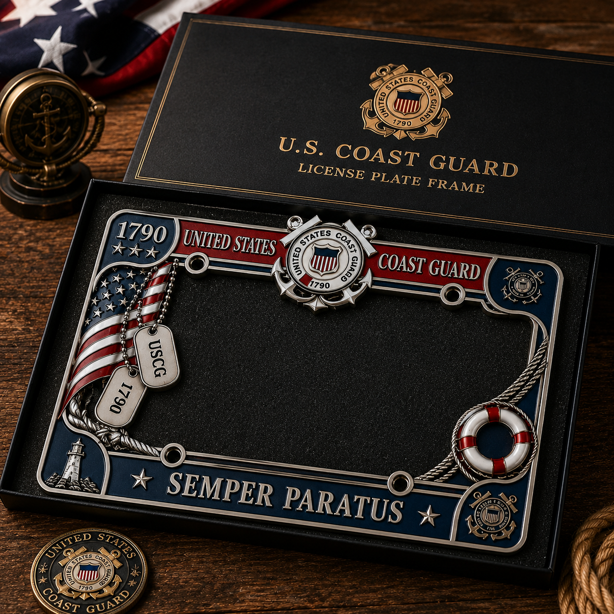 U.S. Coast Guard “Semper Paratus” License Plate Frame