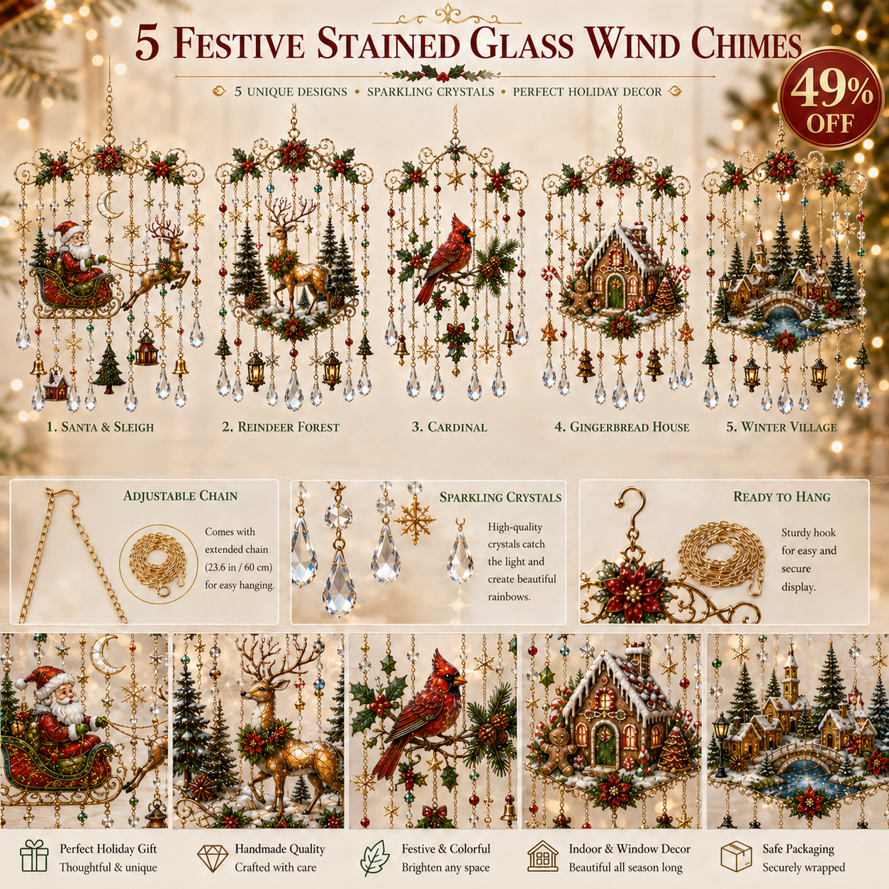 🔥Last Day 49% OFF - Handmade Christmas Stained Glass Window Hanging