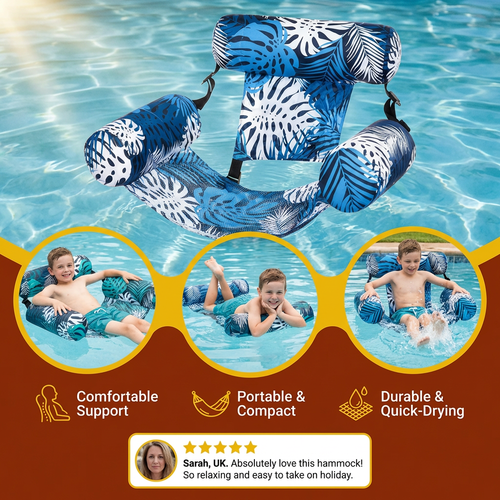 Inflatable Pool Hammock with Backrest – Foldable Water Lounge
