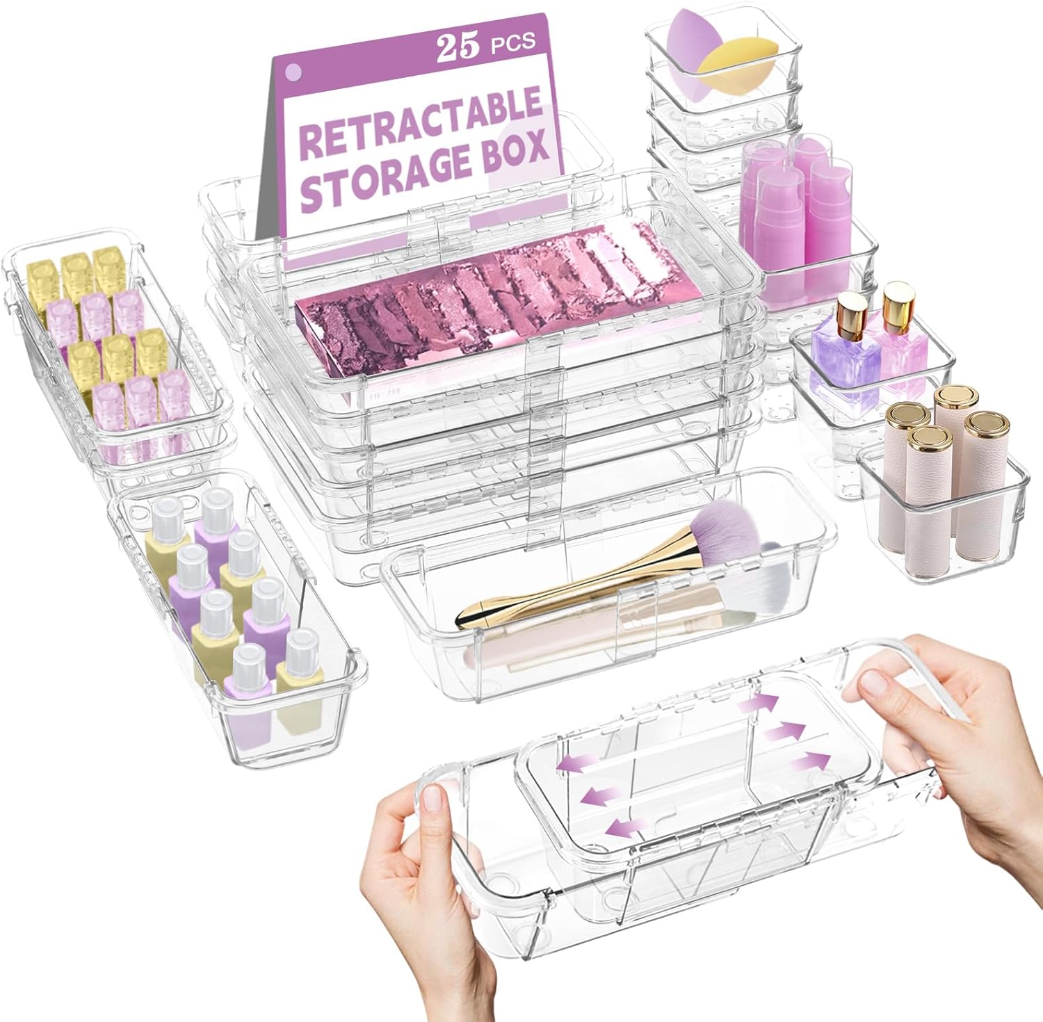 Clear Drawer Organizer, Adjustable Drawer Storage Box