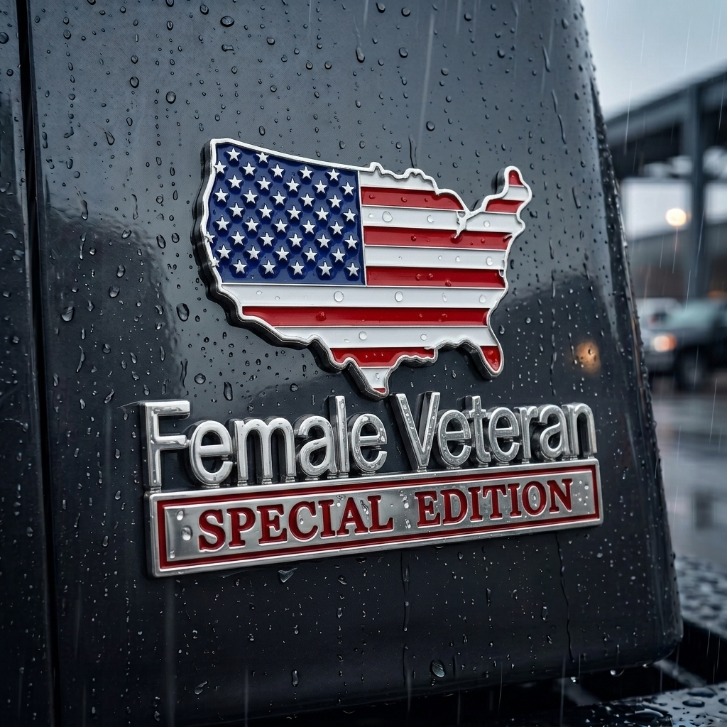 Female Veteran Special Edition Metal Vehicle Badge