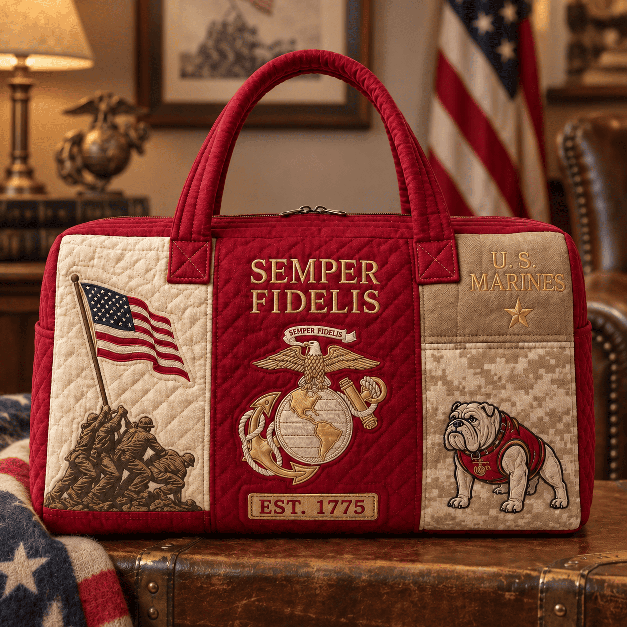 Handmade US Military Heritage Quilted Duffel Bag