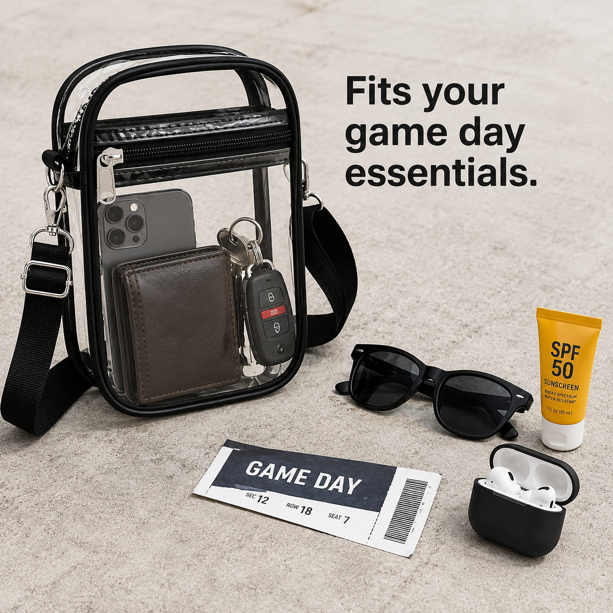🔥 Game Day Essential Sale - 🎟️ Clear PVC Stadium Crossbody Bag for Concerts, Sports & Events 🏟️