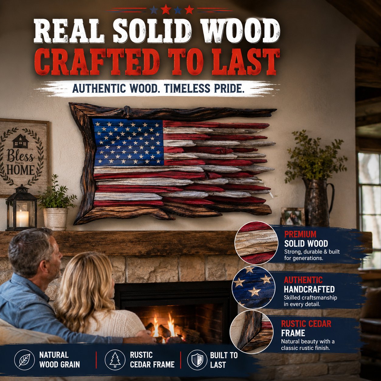🇺🇸 Handmade Wooden American Flag Wall Art, 🔥Buy 2 FREE SHIPPING