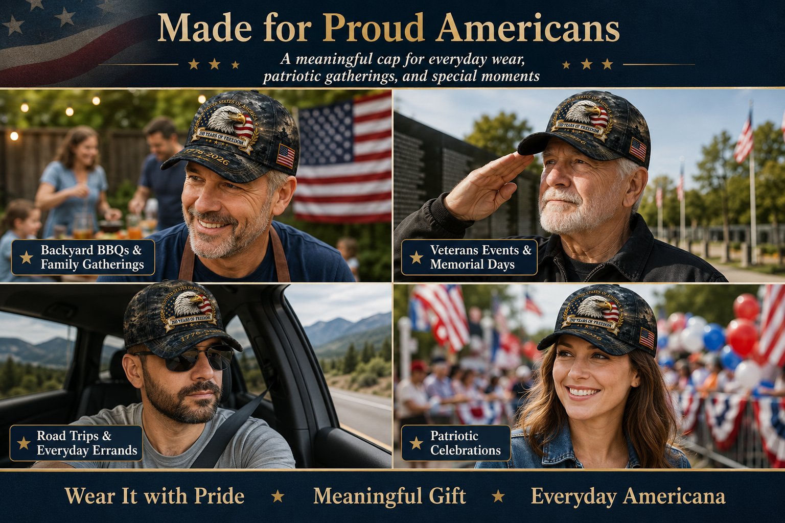 250 Years of Freedom Eagle Cap | Embroidered Patriotic Vintage Baseball Hat