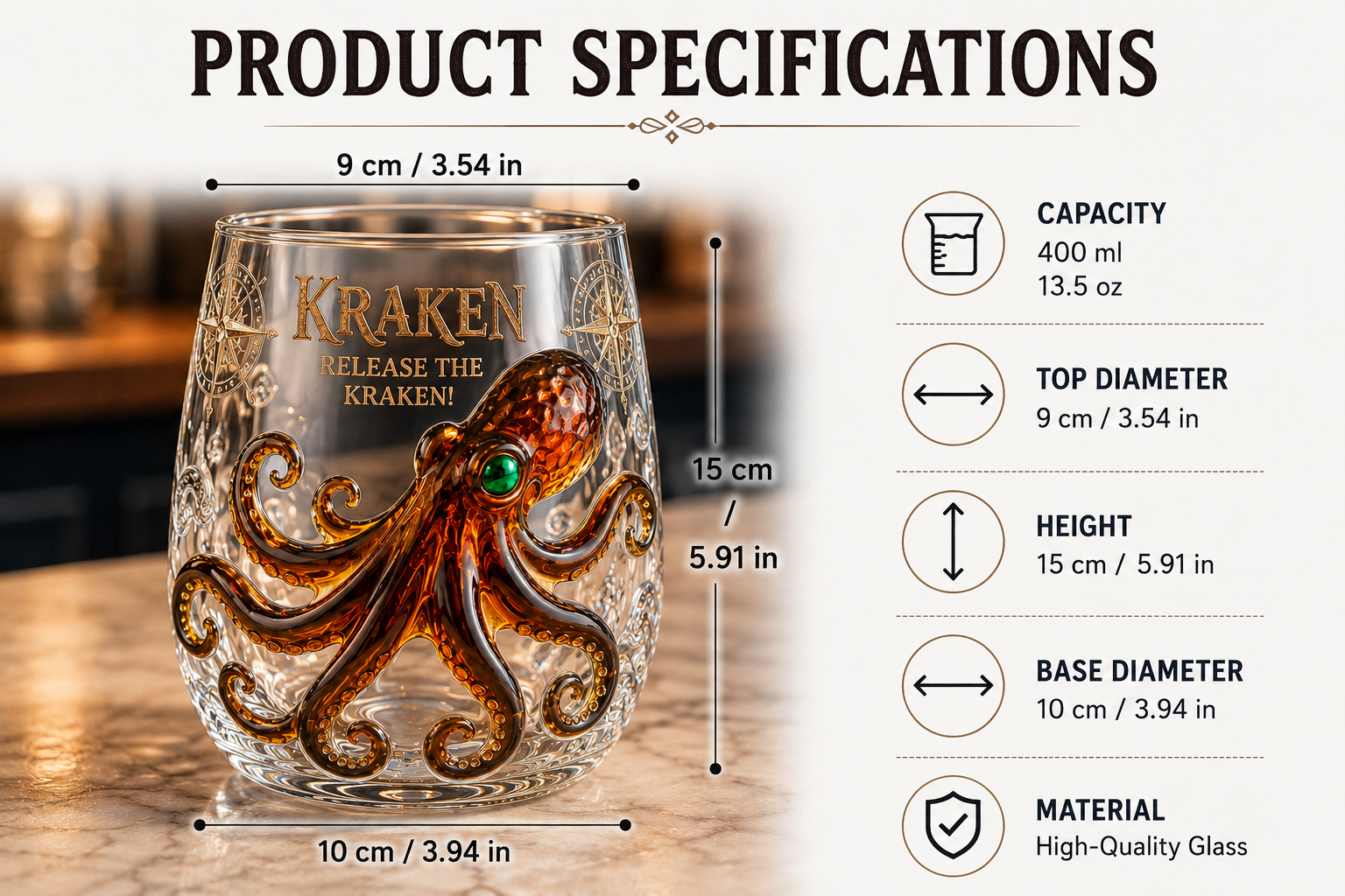 Kraken Octopus Sculpted Glass Tumbler