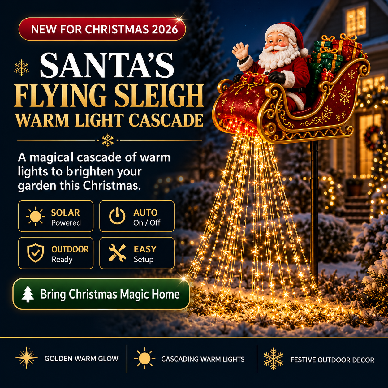 🎅✨ 2026 New Santa’s Flying Sleigh Solar Christmas Garden Light