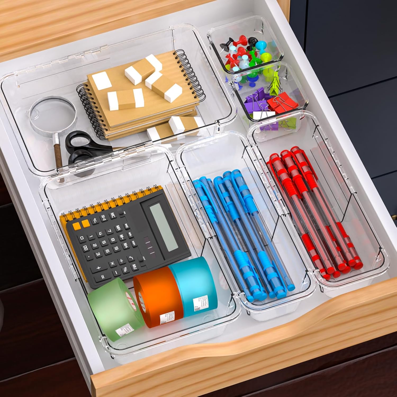 Clear Drawer Organizer, Adjustable Drawer Storage Box