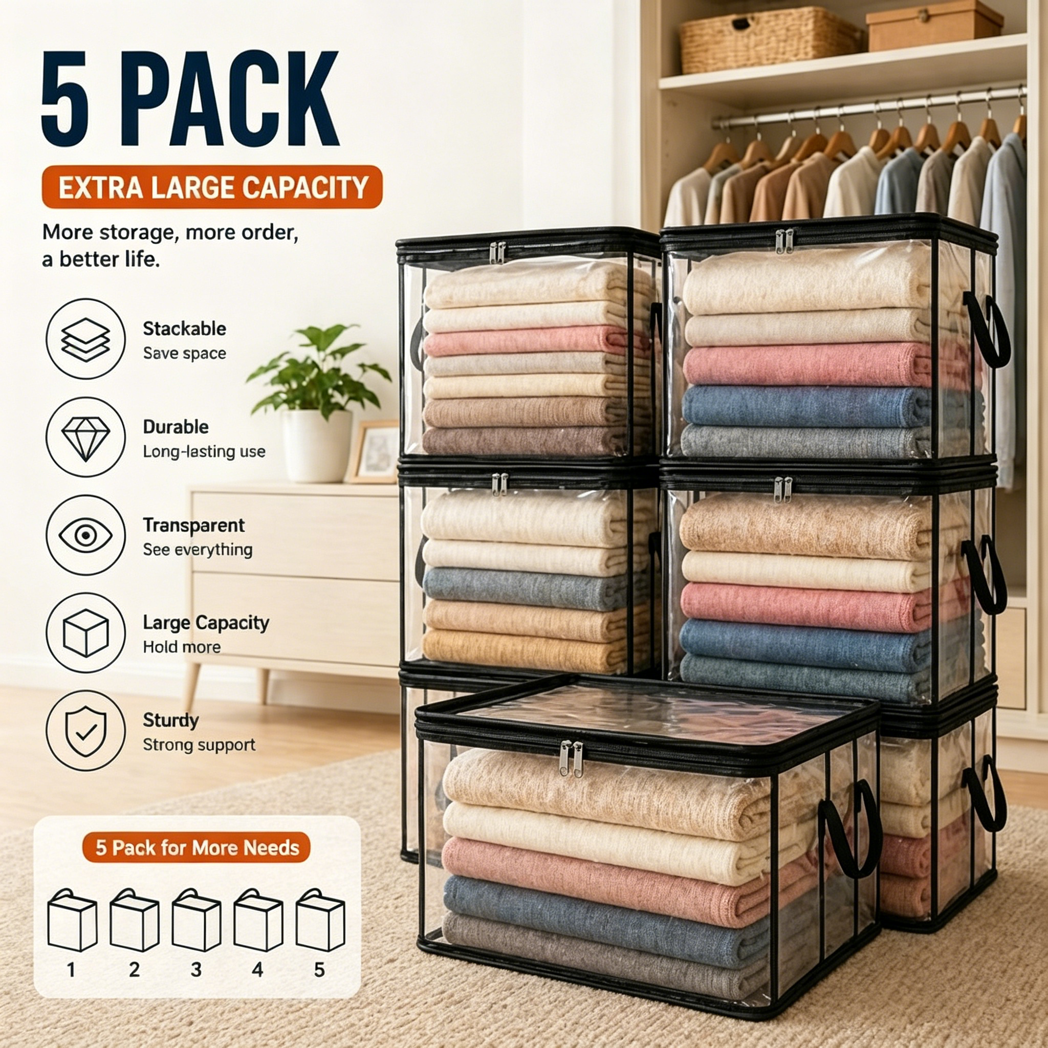 Large Heavy-Duty Thick Plastic Clear Storage Bag for Clothes, Moving & Storage