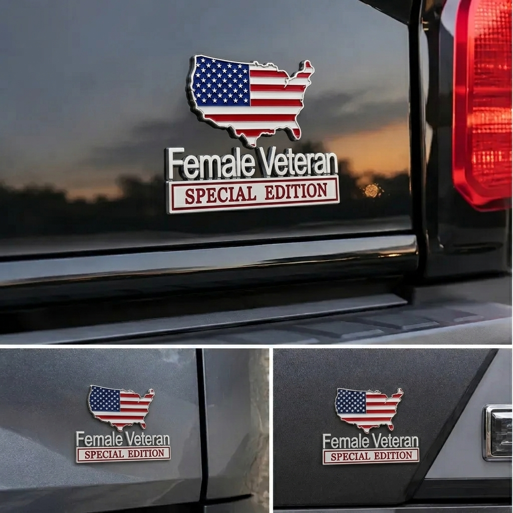Female Veteran Special Edition Metal Vehicle Badge