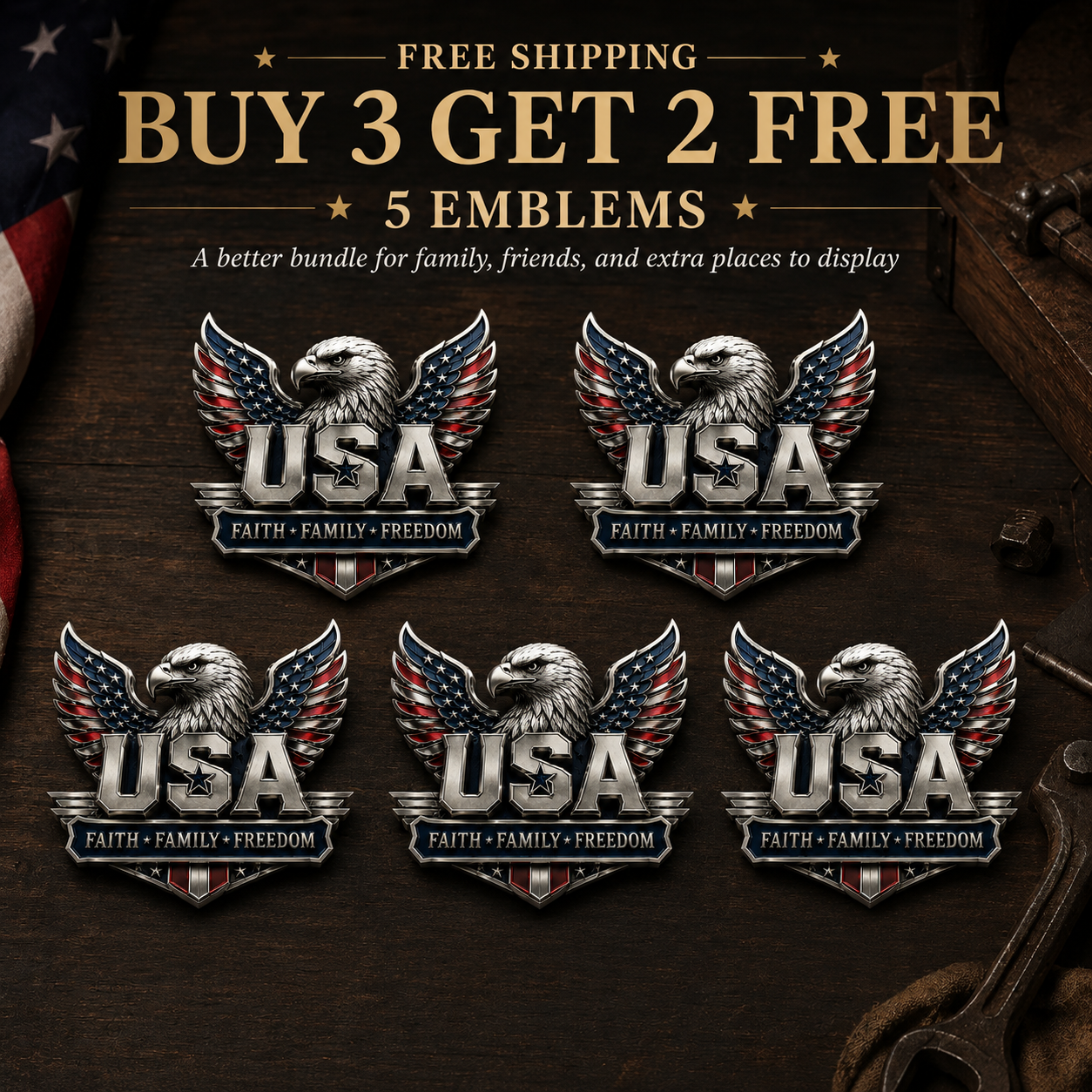 🇺🇸 250th Anniversary 49% OFF – ★USA Faith, Family & Freedom★ Eagle Emblem