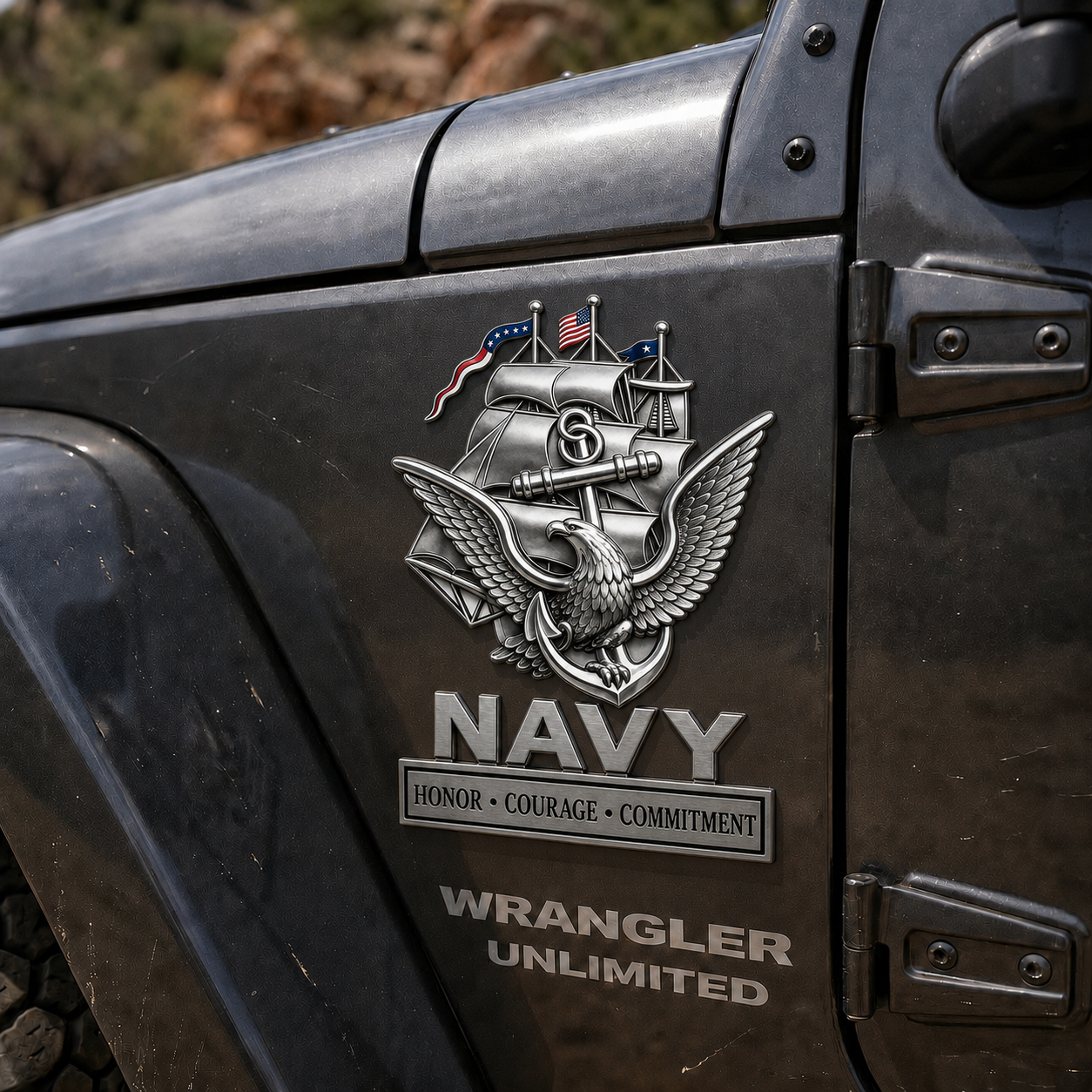 U.S. Navy "Core Values" Metal Vehicle Badge