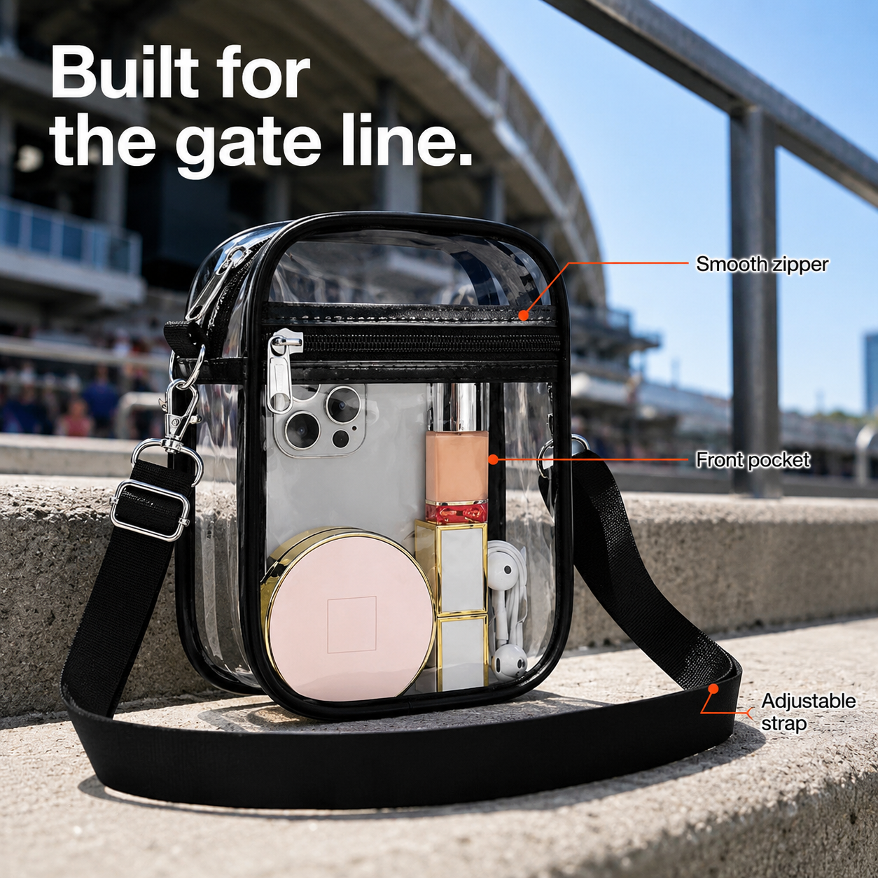 🔥 Game Day Essential Sale - 🎟️ Clear PVC Stadium Crossbody Bag for Concerts, Sports & Events 🏟️