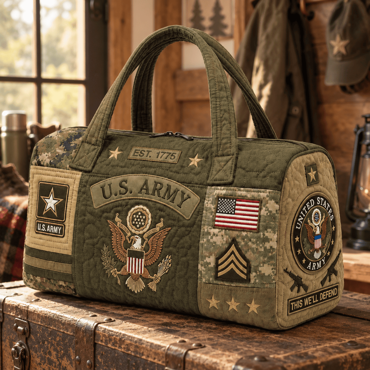 Handmade US Military Heritage Quilted Duffel Bag
