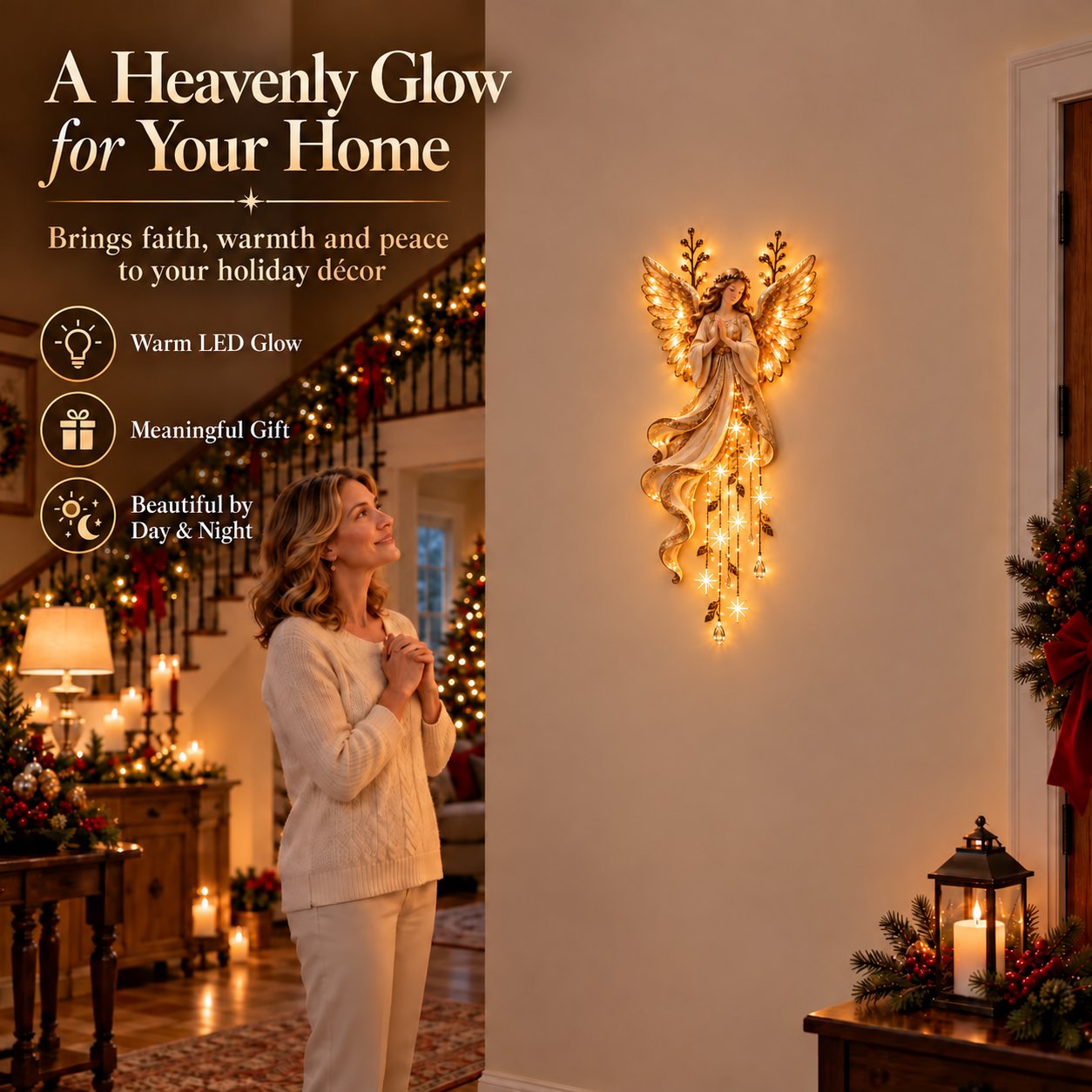 ✨Guardian Angel Starfall Cascade – Lighted Faith & Blessing Christmas Wall Decor✨