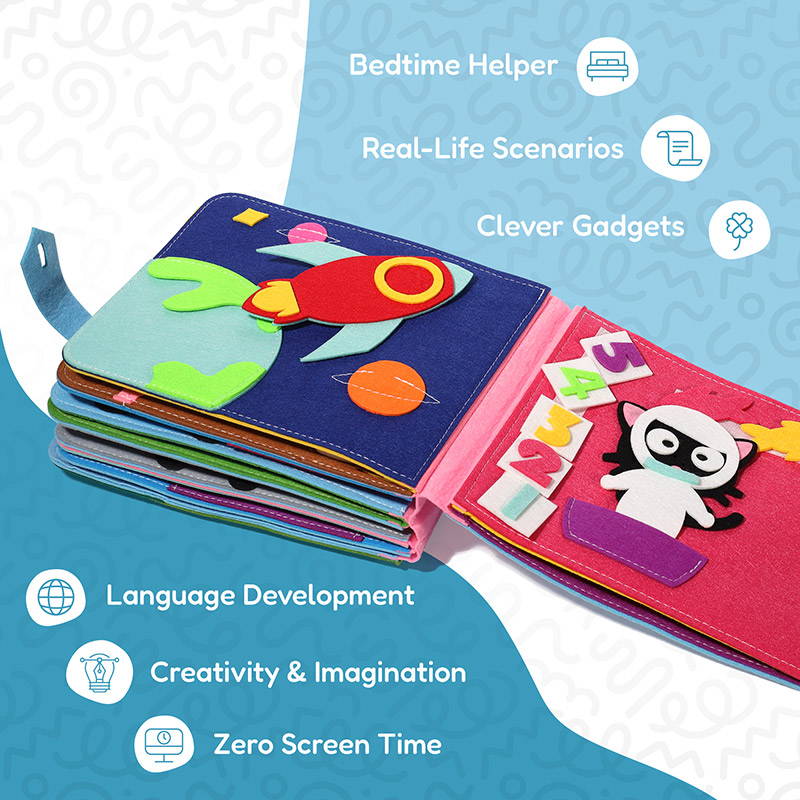 Infographic showing educational benefits of the Montessori Story Book.