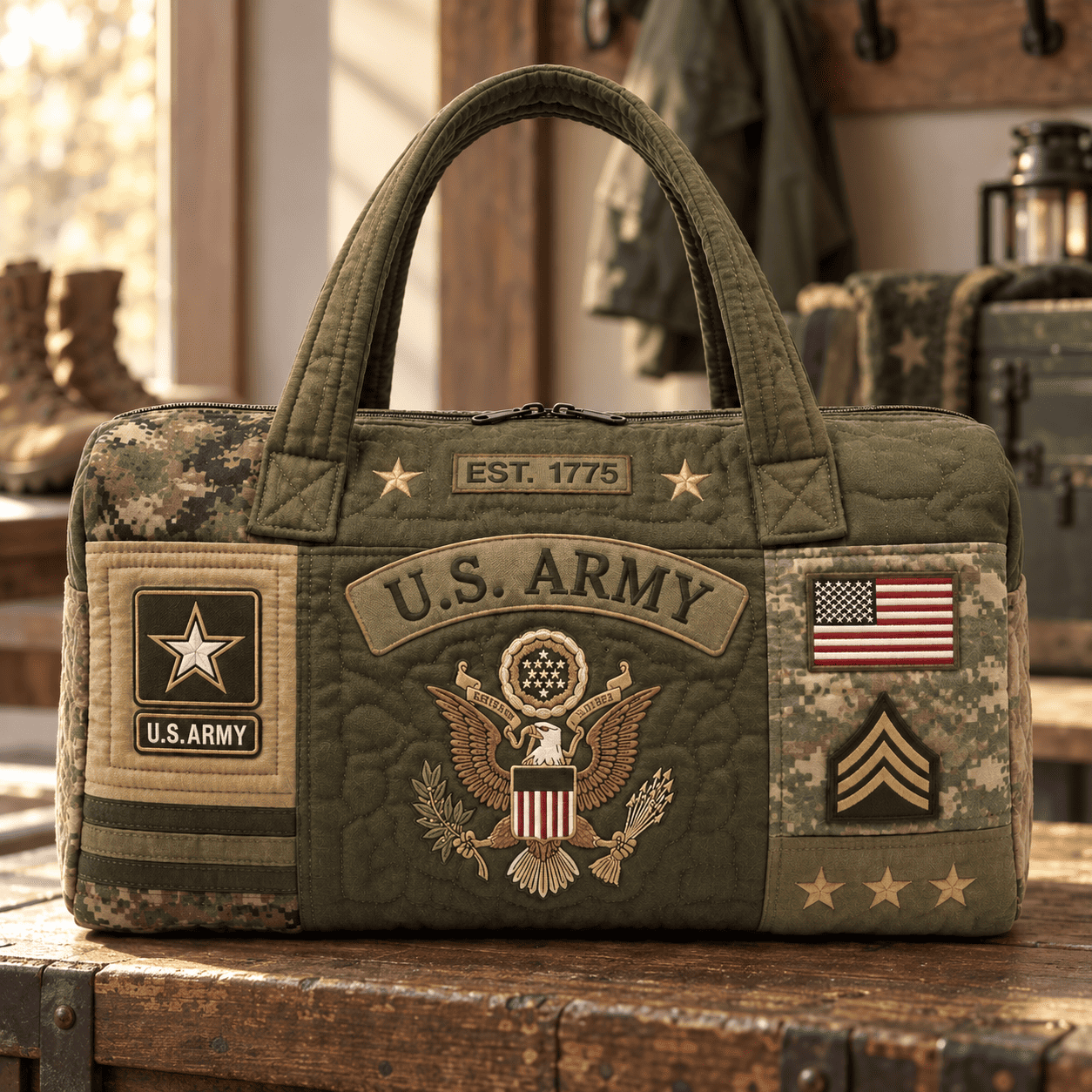 Handmade US Military Heritage Quilted Duffel Bag