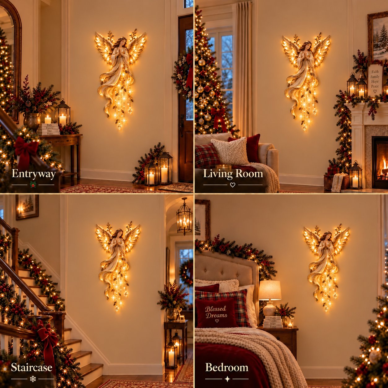 ✨Guardian Angel Starfall Cascade – Lighted Faith & Blessing Christmas Wall Decor✨