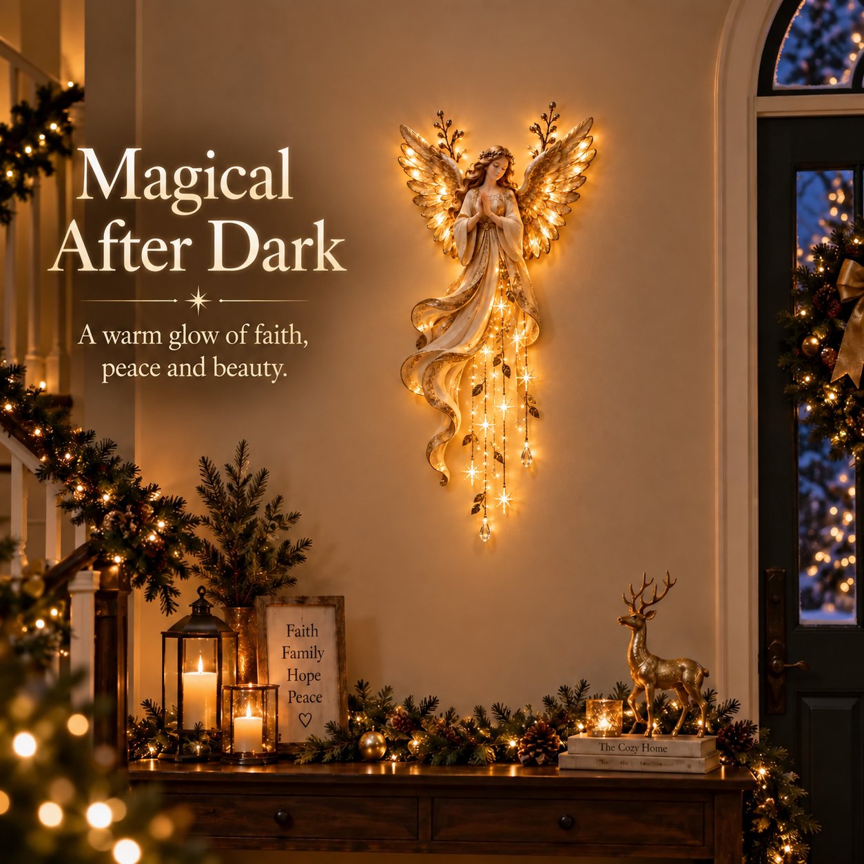 ✨Guardian Angel Starfall Cascade – Lighted Faith & Blessing Christmas Wall Decor✨