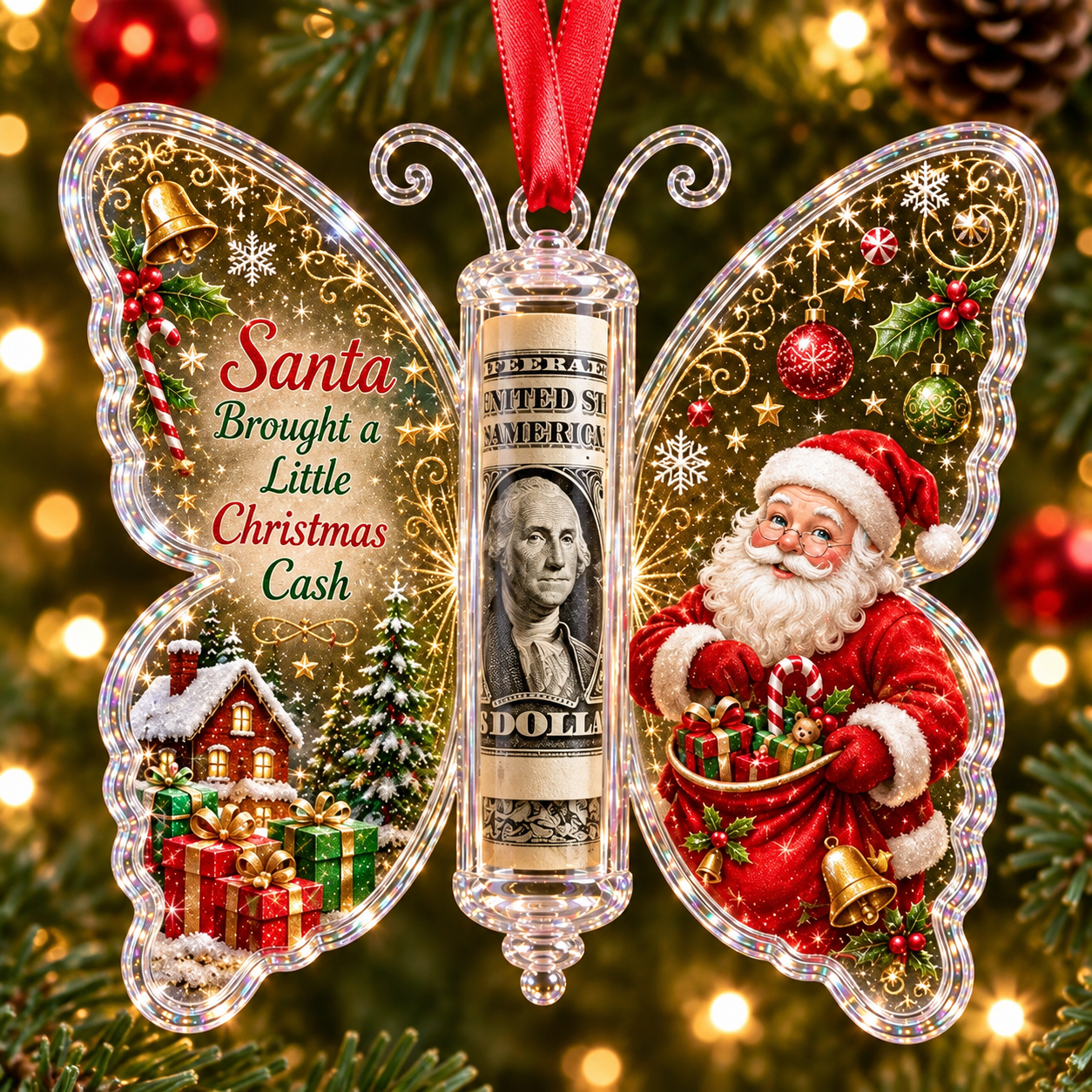 🦋💵 Christmas Cash Gift Butterfly Ornament🎄✨