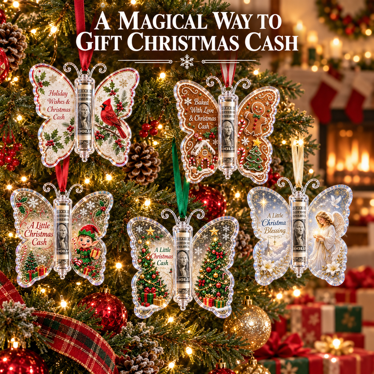 🦋💵 Christmas Cash Gift Butterfly Ornament🎄✨