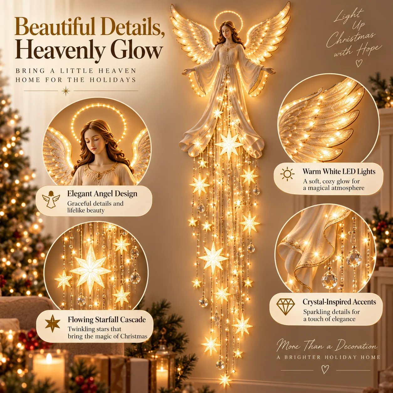 Angel Blessing Starfall Wall LightTM – Heavenly Christmas Wall Decor