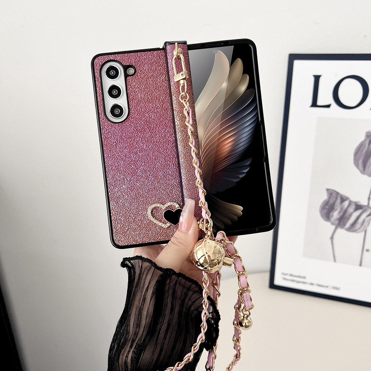 Κατάλληλη για Samsung Galaxy Z Fold6 Πολύχρωμη προστατευτική θήκη Love Crossbody με μεντεσέδες
