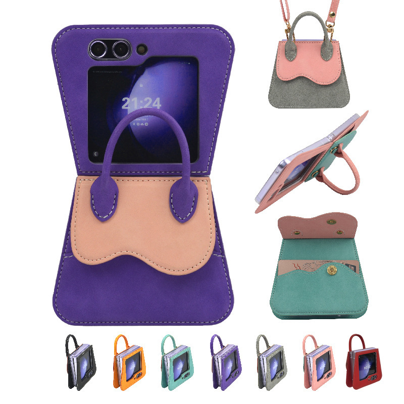 Πολυτελής δερμάτινη τσάντα για τηλέφωνο Galaxy Z Flip 3/Galaxy Z Flip 4/Galaxy Z Flip 5/Galaxy Z Flip 6 με χιαστί κορδόνι