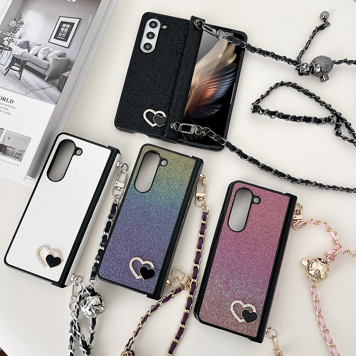 Κατάλληλη για Samsung Galaxy Z Fold6 Πολύχρωμη προστατευτική θήκη Love Crossbody με μεντεσέδες