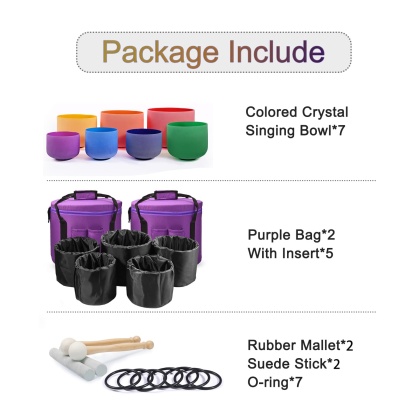 CVNC 7 PCS 6-12 Inch Colored Frosted Crystal Singing Bowl Set With Carrier Bag For Sound Bath Meditation