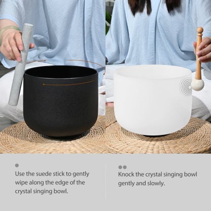 CVNC 2 PCS Yin and Yang Crystal Singing Bowl Set 8 Inch Black Note A and 10 Inch White Note F with Carrier Bag For Sound Healing