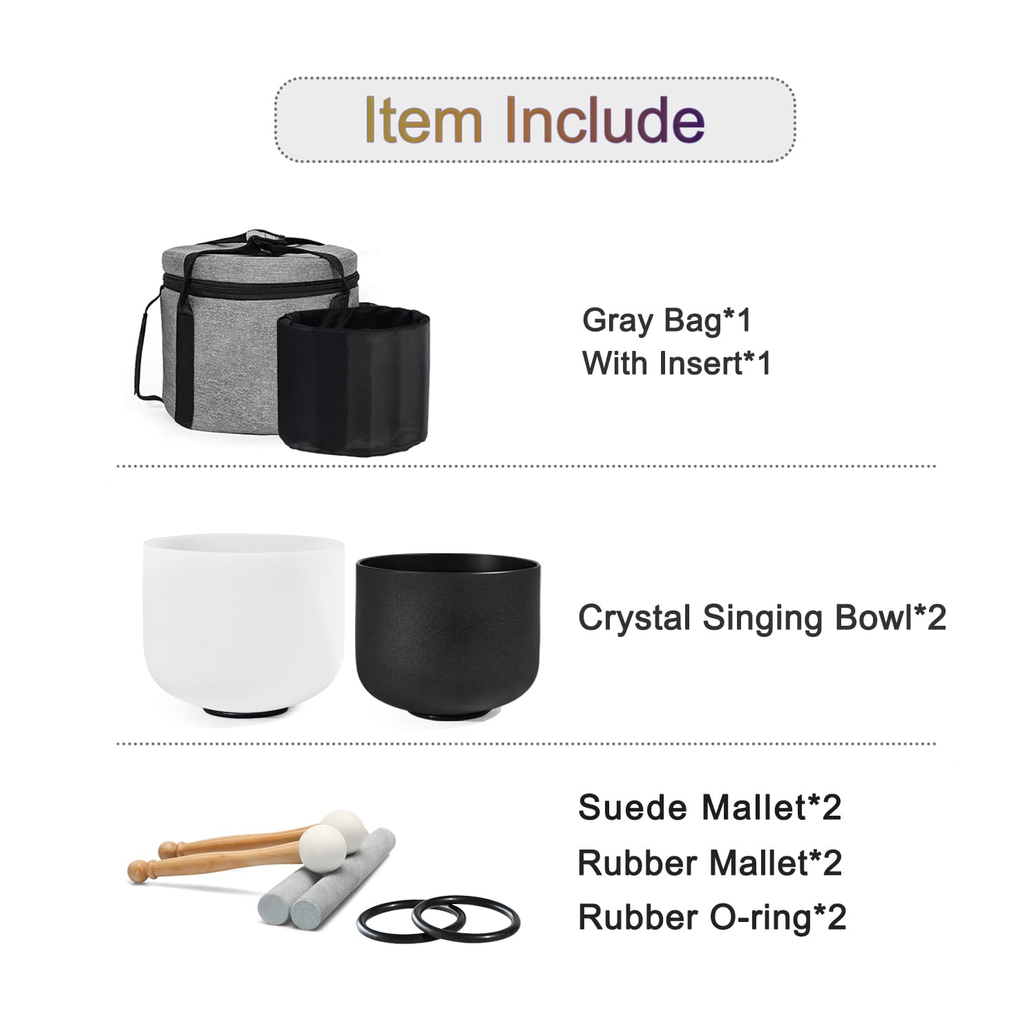 CVNC 2 PCS Yin and Yang Crystal Singing Bowl Set 8 Inch Black Note A and 10 Inch White Note F with Carrier Bag For Sound Healing