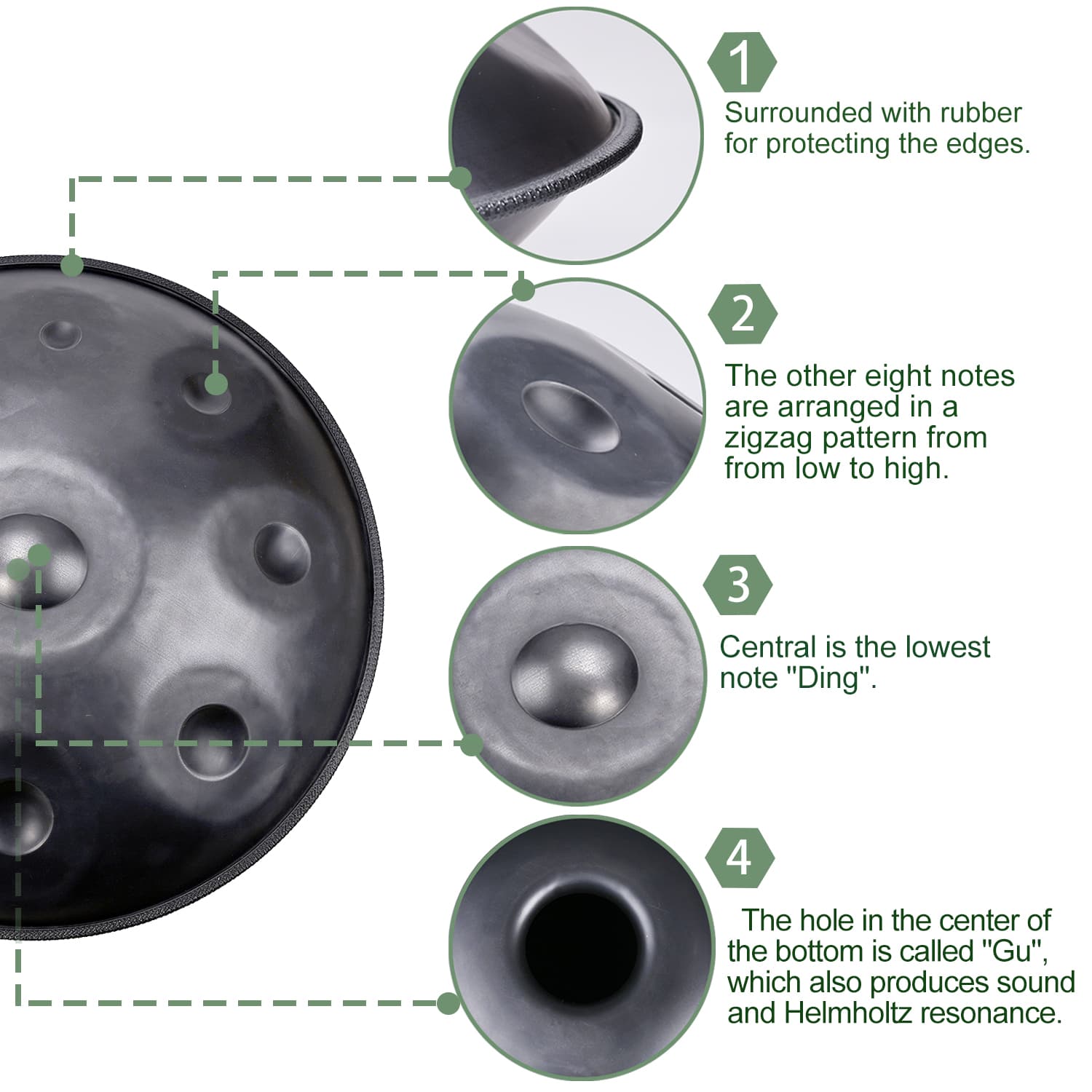 CVNC Harmonic Handpan Black Color 9 Notes Steel Tongue Percussion Drum 22 Inch With Free Bag For Meditation Healing