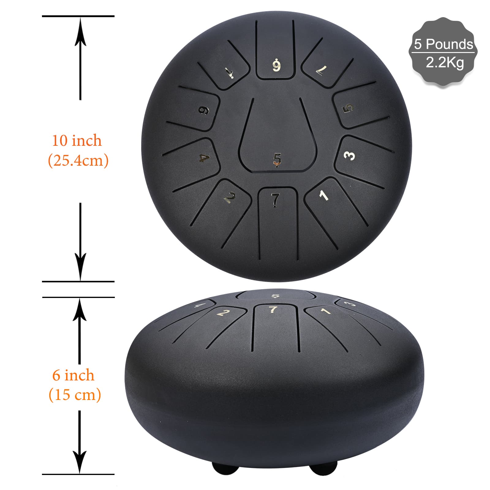 CVNC Steel Tongue Drum 10 Inches 11 Notes, Hand Drum with Bag, Music Book, Drumsticks, Mallet Holder and Finger Paddles, Continuous Echo for Meditation or Yoga (Black)