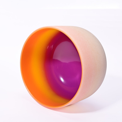 CVNC D Note Sacral Chakra Rainbow Colored Frosted Crystal Singing Bowl For Sound Healing