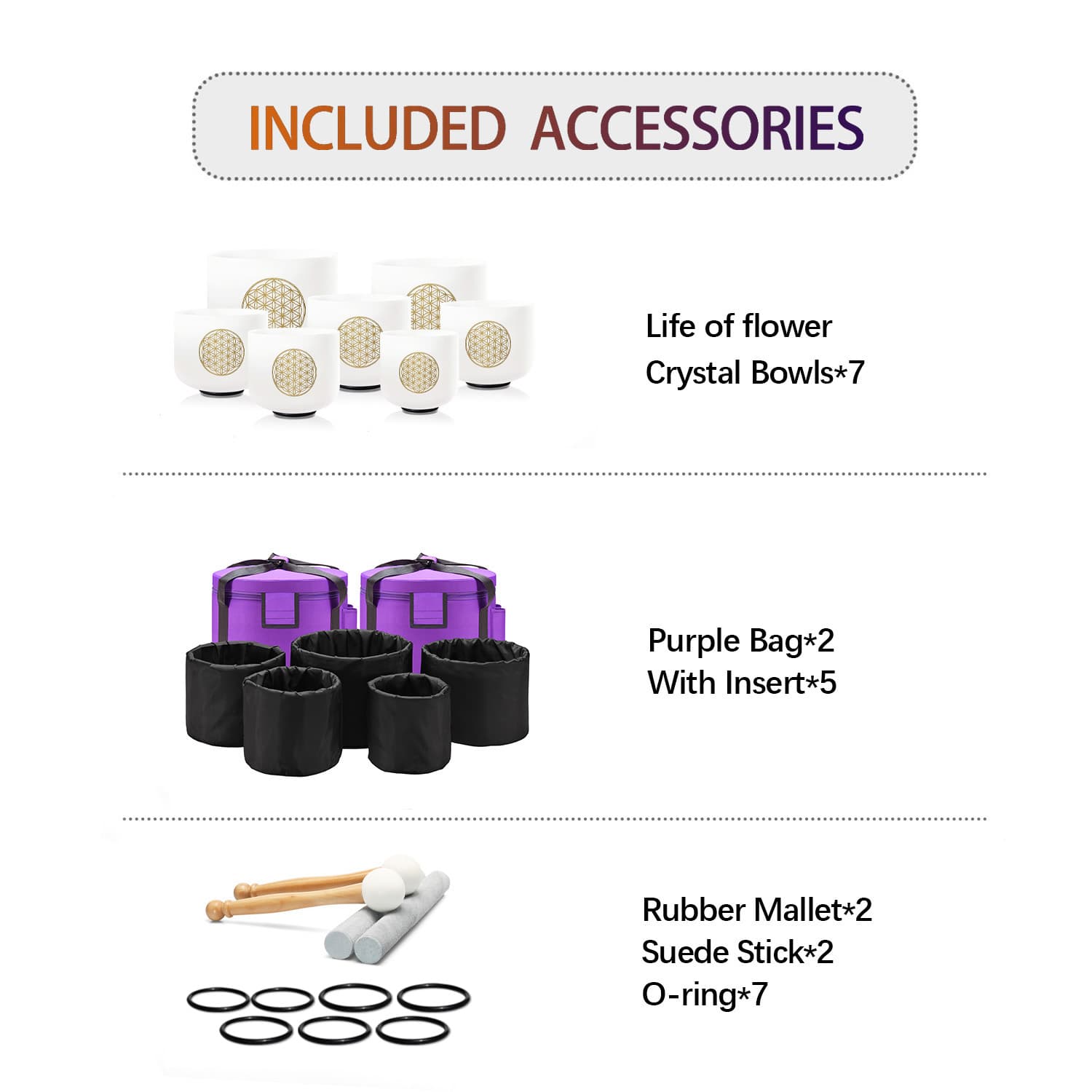 CVNC 7 PCS 8-14 Inch Flower Of Life Frosted Quartz Crystal Singing Bowl Set With Carrier Bag For Sound Bath Meditation