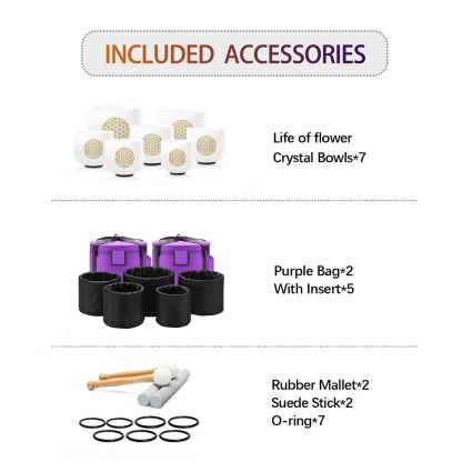CVNC 7 PCS 8-14 Inch Flower Of Life Frosted Quartz Crystal Singing Bowl Set With Carrier Bag For Sound Bath Meditation