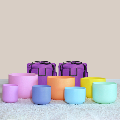 CVNC Macaron Artist Pastel Collections 6-12 Inch Crystal Singing Bowl Set With Carrier Bag For Chakra Healing Meditation