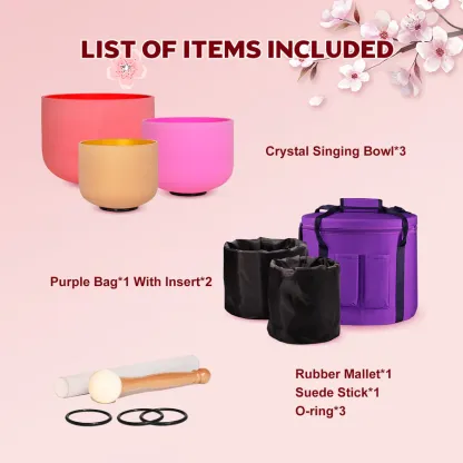 CVNC 8"A 10"F 12"C Spring Limit Crystal Singing Bowl Set With Carrier Bag For Sound Healing