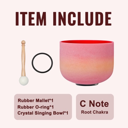 CVNC C Note Root Chakra Rainbow Colored  Frosted Crystal Singing Bowl For Chakra Healing Meditation