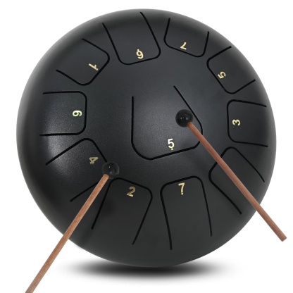 CVNC Steel Tongue Drum 10 Inches 11 Notes, Hand Drum with Bag, Music Book, Drumsticks, Mallet Holder and Finger Paddles, Continuous Echo for Meditation or Yoga (Black)