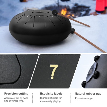CVNC Steel Tongue Drum 10 Inches 11 Notes, Hand Drum with Bag, Music Book, Drumsticks, Mallet Holder and Finger Paddles, Continuous Echo for Meditation or Yoga (Black)