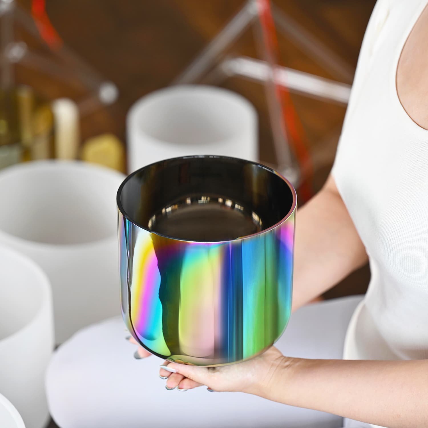 CVNC Aurora Borealis Alchemy Singing Bowl with Carrier Bag For Chakra Healing Meditation