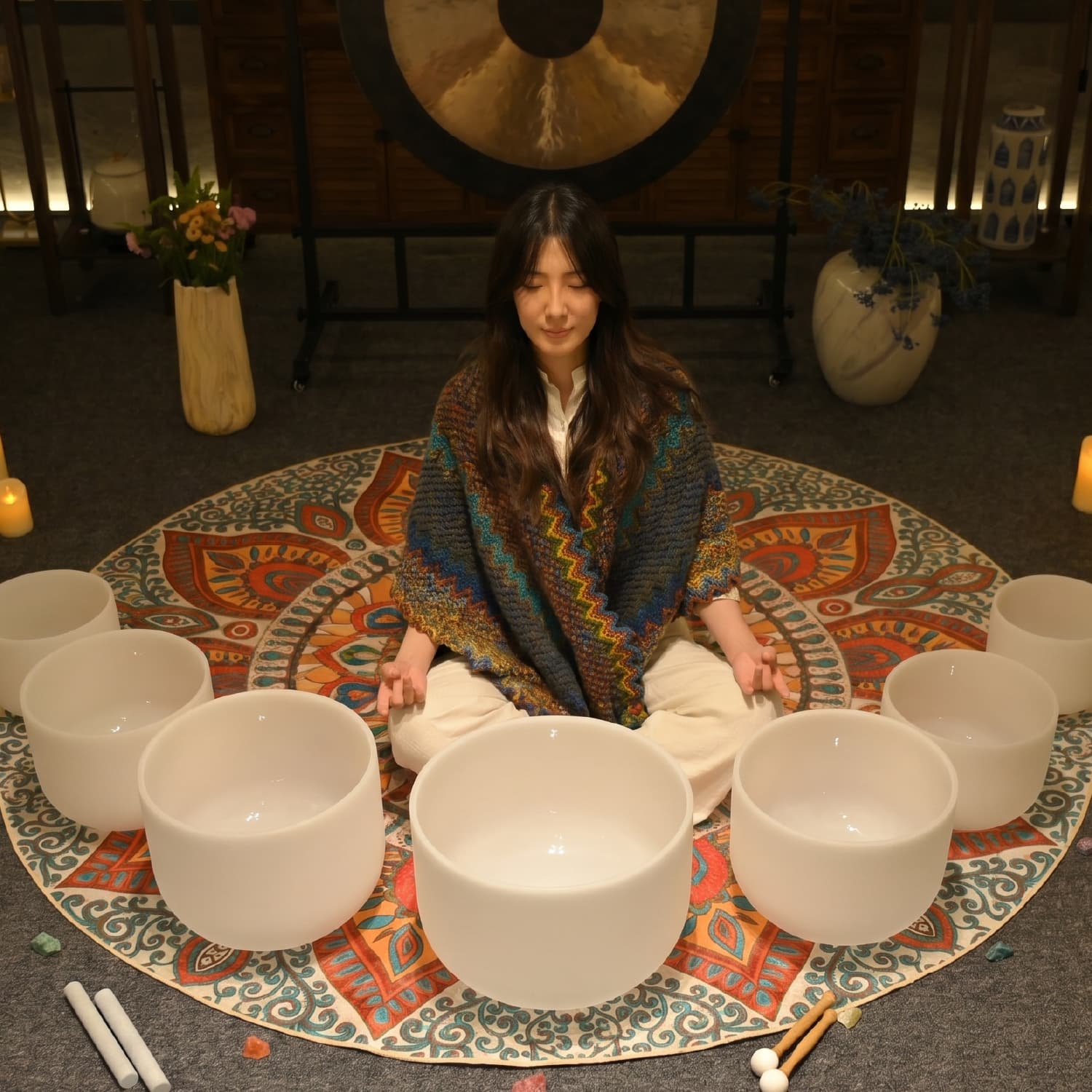 CVNC 7 PCS 9-16 Inch Frosted Crystal Singing Bowl Set With Carrier Bag For Sound Healing