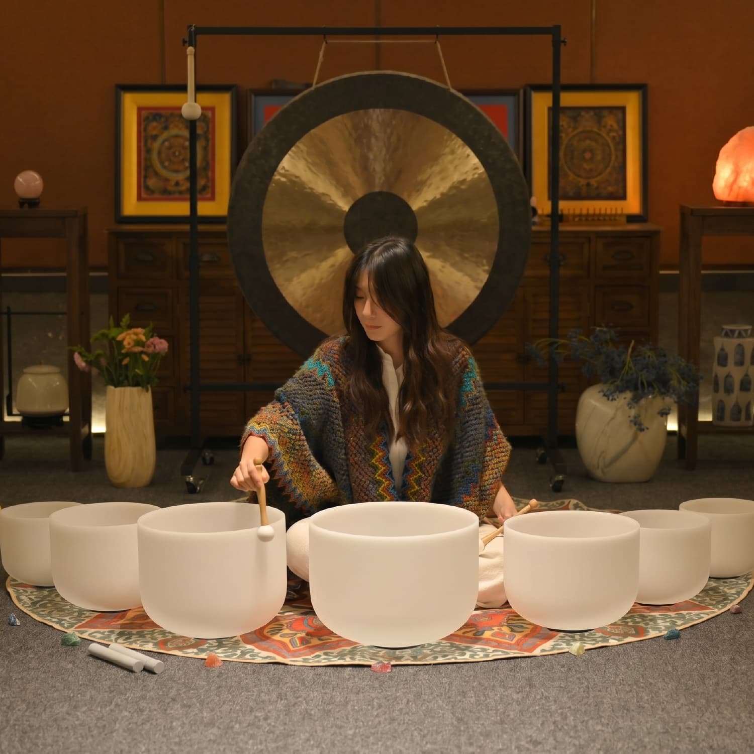 CVNC 7 PCS 9-16 Inch Frosted Crystal Singing Bowl Set With Carrier Bag For Sound Healing